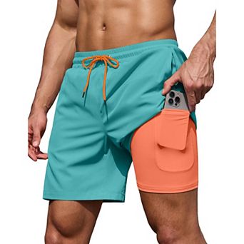 COOFANDY Mens Bathing Suit 7 Inch Inseam Stretch Beach Swim Shorts with Zipper Pockets Built in