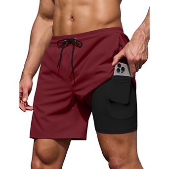 COOFANDY Mens Bathing Suit 7 Inch Inseam Stretch Beach Swim Shorts with Zipper Pockets Built in