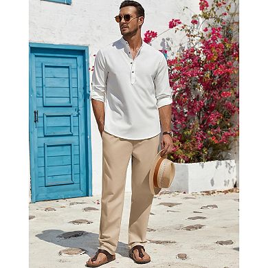 COOFANDY Men' Casual Linen Pants Lightweight Summer Beach Pant Loose Fit Drawstring Elastic Waist