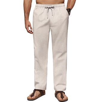 COOFANDY Men' Casual Linen Pants Lightweight Summer Beach Pant Loose Fit Drawstring Elastic Waist