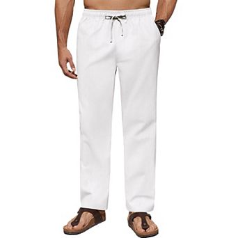 COOFANDY Men' Casual Linen Pants Lightweight Summer Beach Pant Loose Fit Drawstring Elastic Waist
