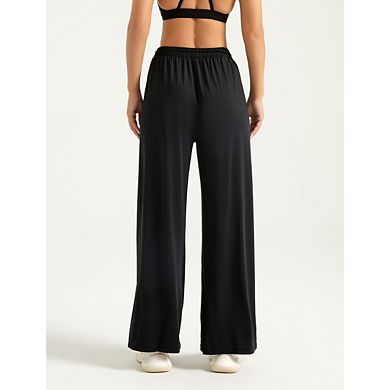 Women's 2026 Summer Wide Leg Pants High Waisted Drawstring Split Hem With Pockets Casual Lounge