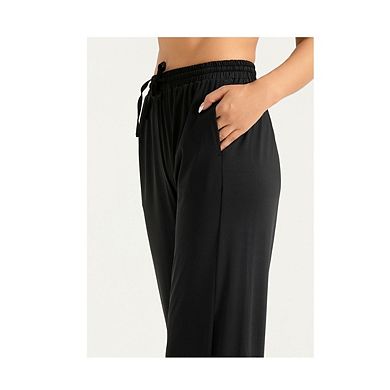 Women's 2026 Summer Wide Leg Pants High Waisted Drawstring Split Hem With Pockets Casual Lounge