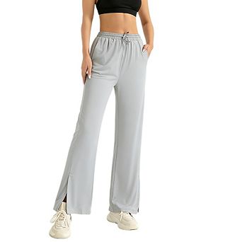 Women's 2026 Summer Wide Leg Pants High Waisted Drawstring Split Hem With Pockets Casual Lounge