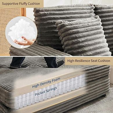 Oversized Corduroy Chaise Lounge with Charging Station, Cozy Reading Chair, Cup Holders & Pillows