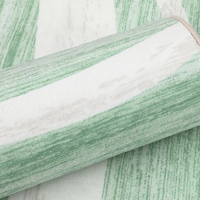 Washable Area Rug, Modern Wave Distressed Non-Slip Low Pile Rug for Living Room