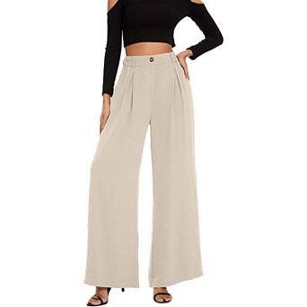 Women Pleated Wide Leg Straight Boho Long Pants Elastic High Waist Summer Casual Fall Flowy Trousers