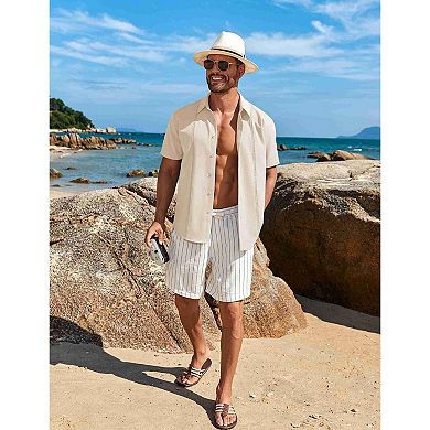 COOFANDY Men' Cuban Guayabera Short Sleeve Shirt Casual Beach Summer Button Down Shirts