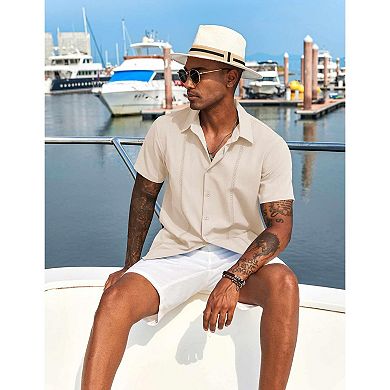 COOFANDY Men' Cuban Guayabera Short Sleeve Shirt Casual Beach Summer Button Down Shirts