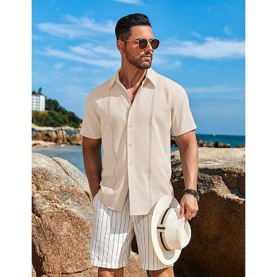 COOFANDY Men' Cuban Guayabera Short Sleeve Shirt Casual Beach Summer Button Down Shirts