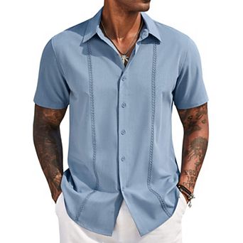 COOFANDY Men' Cuban Guayabera Short Sleeve Shirt Casual Beach Summer Button Down Shirts