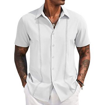 COOFANDY Men' Cuban Guayabera Short Sleeve Shirt Casual Beach Summer Button Down Shirts