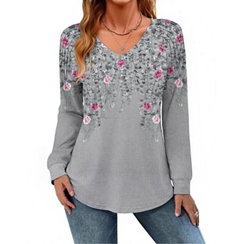 Zeagoo Women's Long Sleeve V Neck Pleated Tops Loose Tunic Shirts Trendy Casual Work Clothes