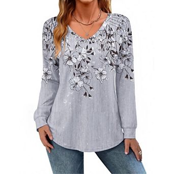Zeagoo Women's Long Sleeve V Neck Pleated Tops Loose Tunic Shirts Trendy Casual Work Clothes