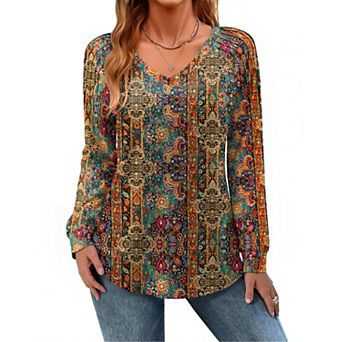 Zeagoo Women's Long Sleeve V Neck Pleated Tops Loose Tunic Shirts Trendy Casual Work Clothes