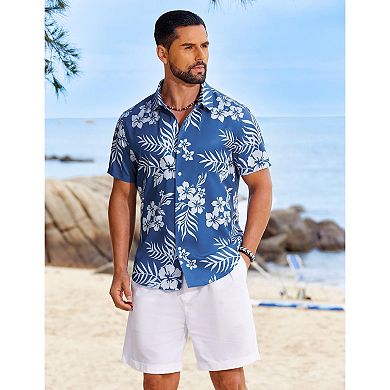 COOFANDY Beach Shirts for Men Hawaiian Short Sleeve Button Down Printed Shirts Tropical Vacation