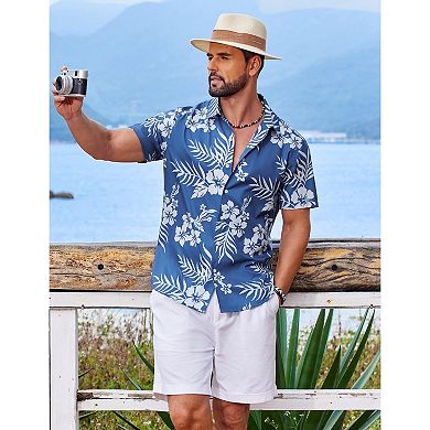 COOFANDY Beach Shirts for Men Hawaiian Short Sleeve Button Down Printed Shirts Tropical Vacation