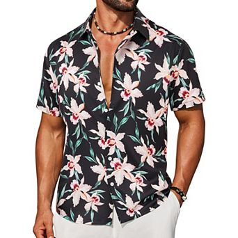 COOFANDY Beach Shirts for Men Hawaiian Short Sleeve Button Down Printed Shirts Tropical Vacation