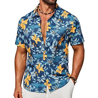 COOFANDY Beach Shirts for Men Hawaiian Short Sleeve Button Down Printed Shirts Tropical Vacation