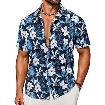 COOFANDY Beach Shirts for Men Hawaiian Short Sleeve Button Down Printed Shirts Tropical Vacation