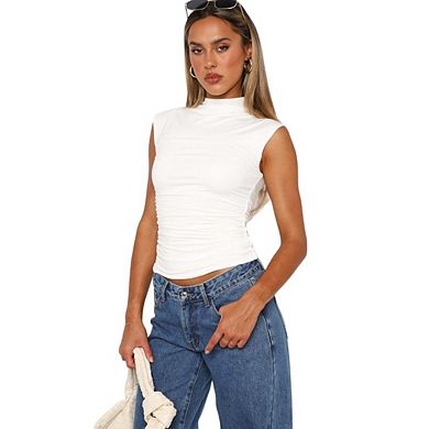 Womens Sleeveless Mock Turtleneck Slim Fit Stretch Ribbed Casual Basic Layering Vest
