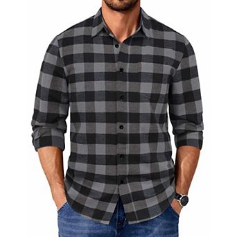 COOFANDY Men' Flannel Shirt Casual Long Sleeve Checkered Untucked Shirt Winter Overshirt