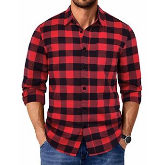 COOFANDY Men' Flannel Shirt Casual Long Sleeve Checkered Untucked Shirt Winter Overshirt