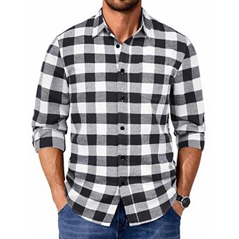 COOFANDY Men' Flannel Shirt Casual Long Sleeve Checkered Untucked Shirt Winter Overshirt