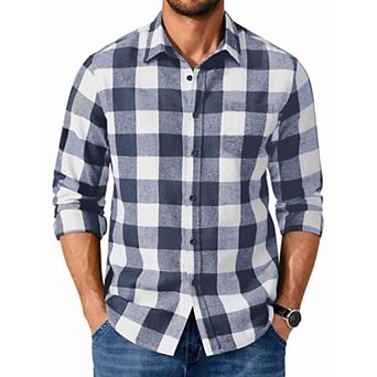 COOFANDY Men' Flannel Shirt Casual Long Sleeve Checkered Untucked Shirt Winter Overshirt