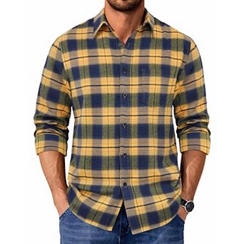 COOFANDY Men' Flannel Shirt Casual Long Sleeve Checkered Untucked Shirt Winter Overshirt