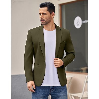 COOFANDY Mens Casual Blazer One Button Lightweight Knit Suit Jacket Slim Fit Notch Lapel Sport Coat