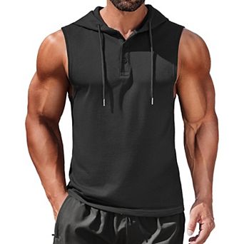 COOFANDY Men Workout Hooded Tank Tops Bodybuilding Muscle Cut Off T Shirt Sleeveless Training