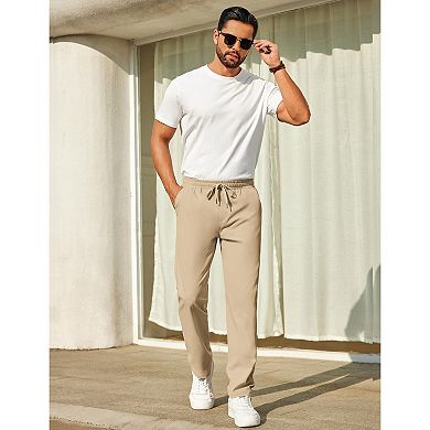 COOFANDY Mens Casual Pants Elastic Waist Chino Pants Lightweight Drawstring Pants with Pockets