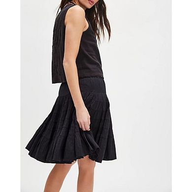 Women Boho Drawstring Tie Up Midi Skirt Ruffle Pleated Tiered Knee Length Flowy A Line Short Skirts