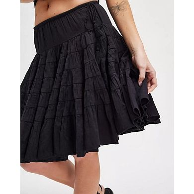 Women Boho Drawstring Tie Up Midi Skirt Ruffle Pleated Tiered Knee Length Flowy A Line Short Skirts