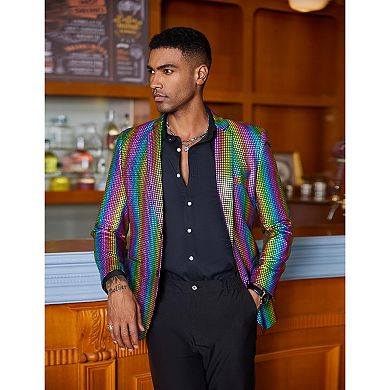 COOFANDY Mens Sparkly Blazer Regular Fit Sport Coat Metallic 70s Disco Silver Jacket