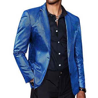COOFANDY Mens Sparkly Blazer Regular Fit Sport Coat Metallic 70s Disco Silver Jacket