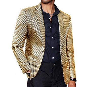 COOFANDY Mens Sparkly Blazer Regular Fit Sport Coat Metallic 70s Disco Silver Jacket