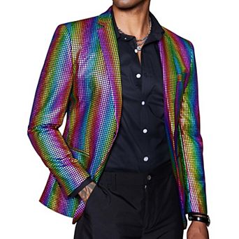 COOFANDY Mens Sparkly Blazer Regular Fit Sport Coat Metallic 70s Disco Silver Jacket