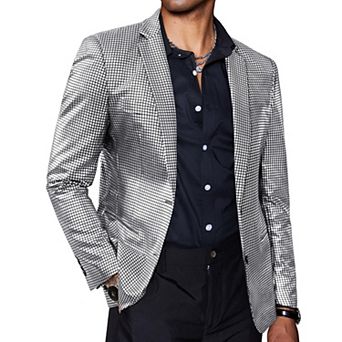 COOFANDY Mens Sparkly Blazer Regular Fit Sport Coat Metallic 70s Disco Silver Jacket