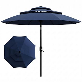 10FT 3 tier Patio Market Umbrella with Easy Crank Lift, Outdoor Sun Shade with Vents, 8 Sturdy Ribs