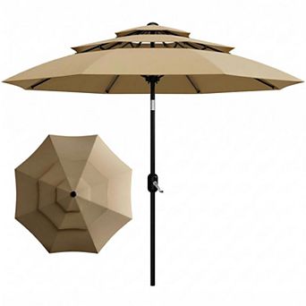 10FT 3 tier Patio Market Umbrella with Easy Crank Lift, Outdoor Sun Shade with Vents, 8 Sturdy Ribs