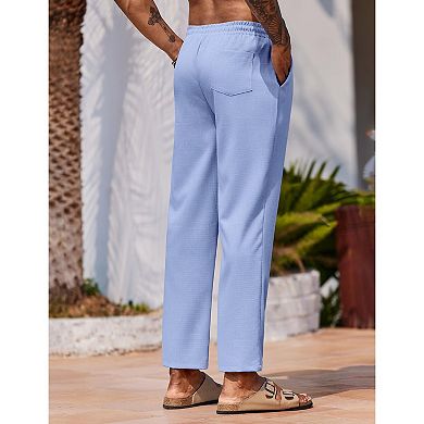 COOFANDY Mens Linen Casual Pants Lightweight Drawstring Beach Pants Elastic Waist Cropped Pants