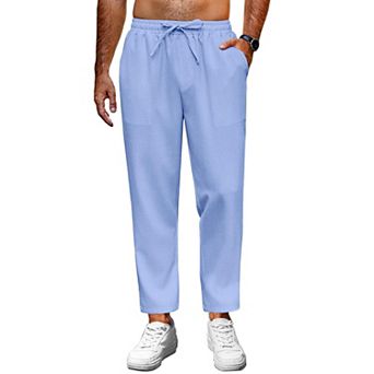 COOFANDY Mens Linen Casual Pants Lightweight Drawstring Beach Pants Elastic Waist Cropped Pants