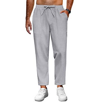 COOFANDY Mens Linen Casual Pants Lightweight Drawstring Beach Pants Elastic Waist Cropped Pants