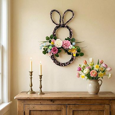 24" Easter Bunny Wreaths for Front Door Spring Floral Rabbit Wall Decor with Flowers & Eggs
