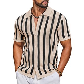 COOFANDY Men' Knit Beach Shirts Short Sleeve Casual Button Down Shirt Fashion Summer Knitted Polo
