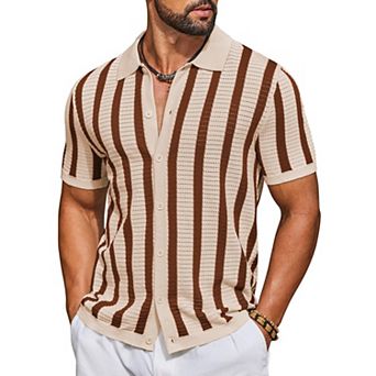 COOFANDY Men' Knit Beach Shirts Short Sleeve Casual Button Down Shirt Fashion Summer Knitted Polo