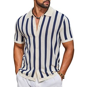 COOFANDY Men' Knit Beach Shirts Short Sleeve Casual Button Down Shirt Fashion Summer Knitted Polo