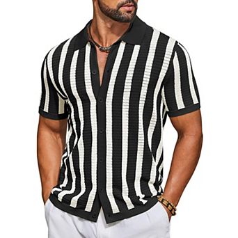 COOFANDY Men' Knit Beach Shirts Short Sleeve Casual Button Down Shirt Fashion Summer Knitted Polo